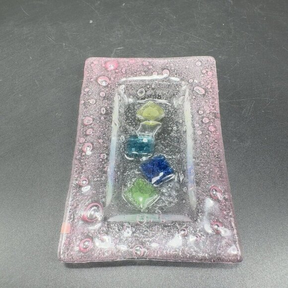 Vintage Hand Made Rectangular Trinket Dish Holder Container Plate Pink Bubbles - Picture 8 of 12